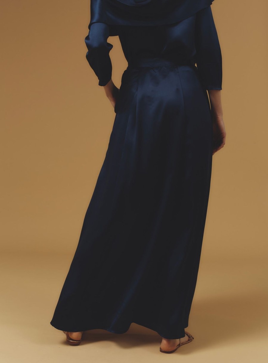 Skirts Thierry Colson | Silvana Skirt Long - Silk Night Blue