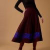 Skirts Thierry Colson | Wynona Skirt - Embroidered Corduroy Chocolate / Cobalt & Purple