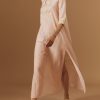 Dresses Thierry Colson | Angelica Stand-Up Collar Long Dress - Glitter Zig-Zag Embroidery Pink