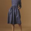 Dresses Thierry Colson | Amalia Linen Dress - Provencal Mignardises Cobalt / Rusty Orange