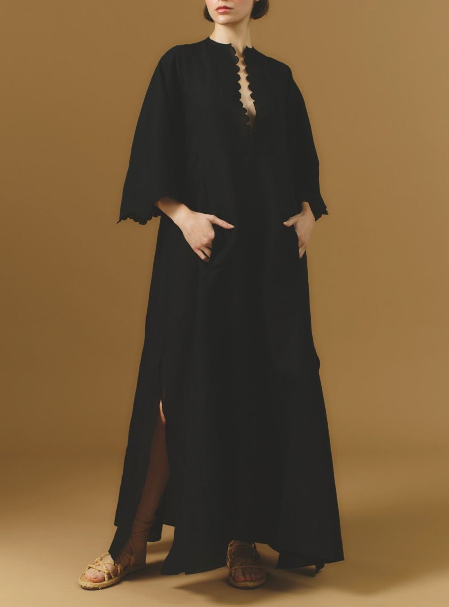 Dresses Thierry Colson | Rachel Long Kaftan - Barocco Scallops Black