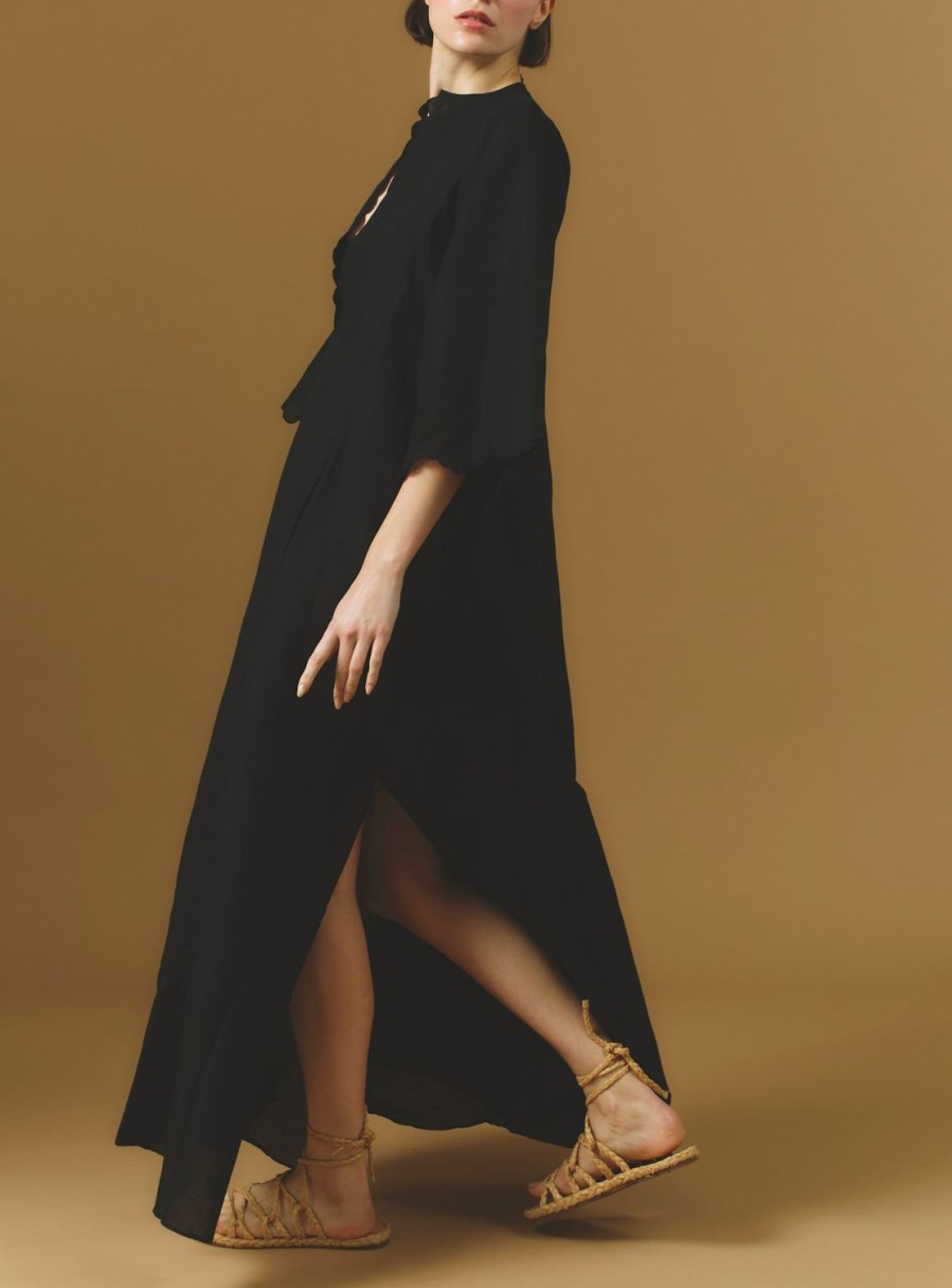 Dresses Thierry Colson | Rachel Long Kaftan - Barocco Scallops Black