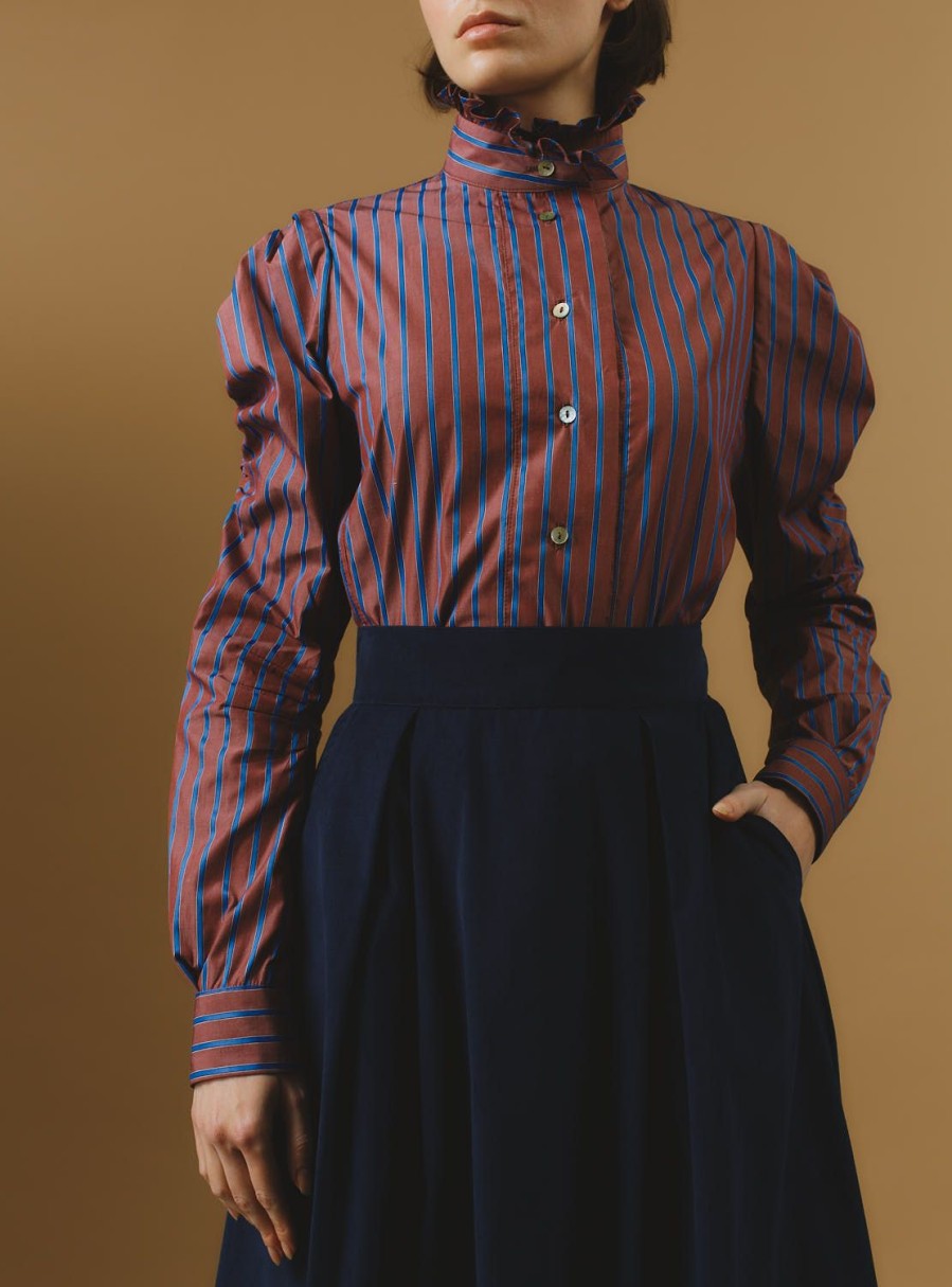 Tops Thierry Colson | Wind Blouse - County Brown Blue Stripes