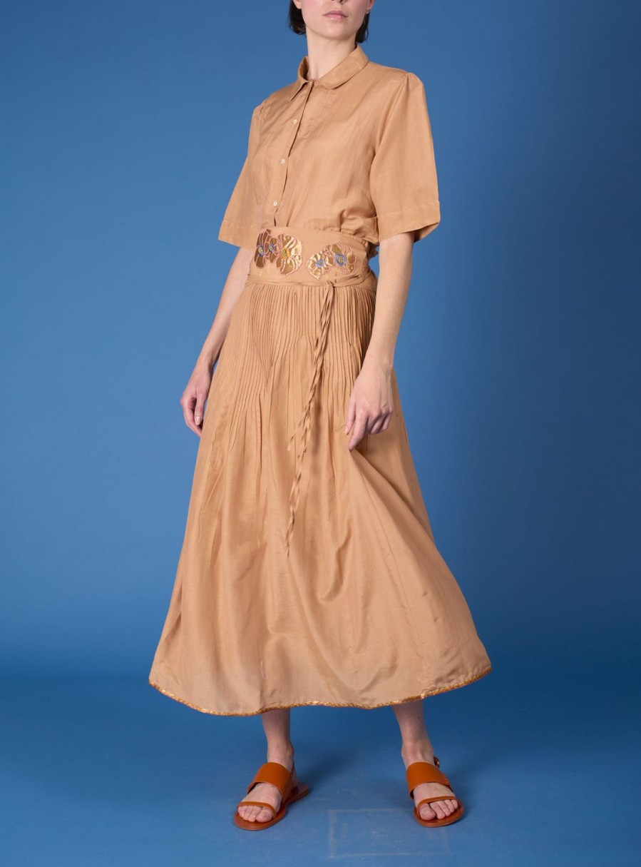 Skirts Thierry Colson | Verde Skirt & Obi Belt - Gipsy Embroidery Sand Rose