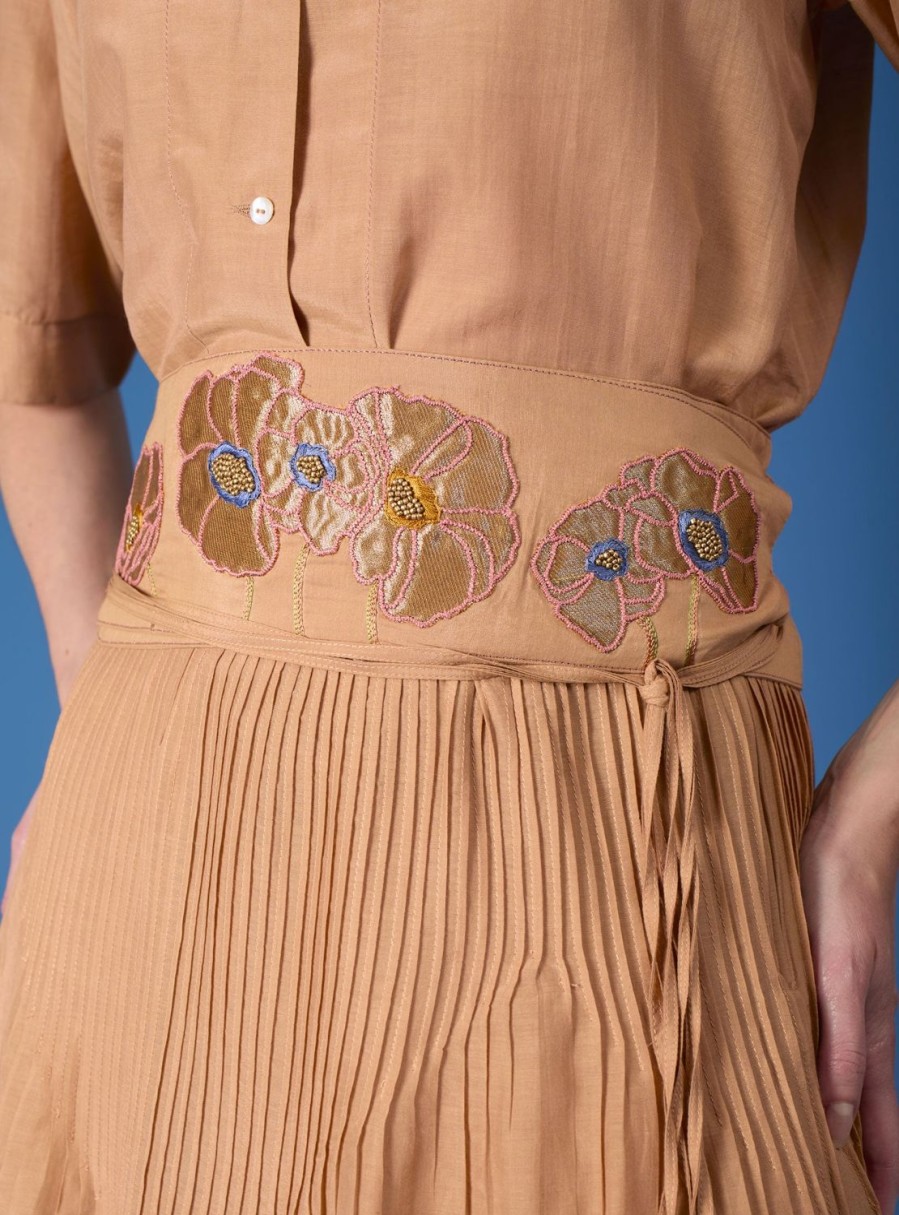 Skirts Thierry Colson | Verde Skirt & Obi Belt - Gipsy Embroidery Sand Rose