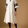 Dresses Thierry Colson | Rachel Midi Kaftan - Embroidered Corduroy Cream / Black