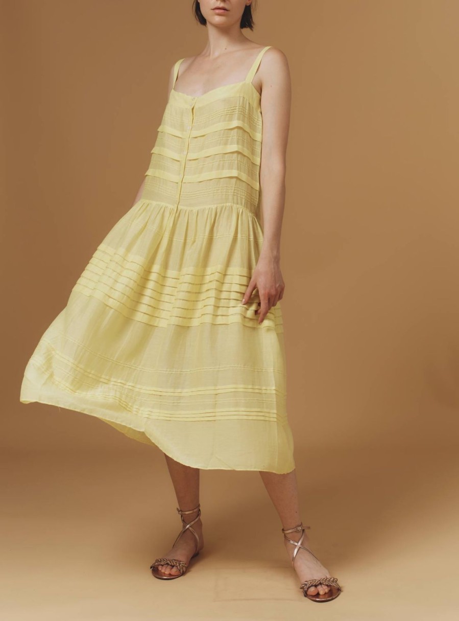 Dresses Thierry Colson | Zafiria Dress - Optical Pleats Lemon