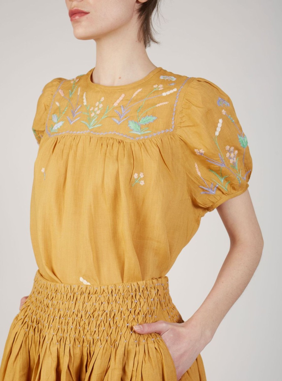 Tops Thierry Colson | Olympia Top - Wild Floral Embroidery Beige