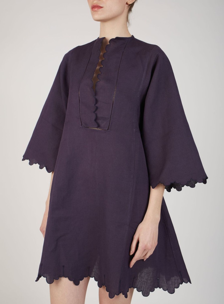 Dresses Thierry Colson | Rachel Mini Kaftan - Barocco Scallops Navy