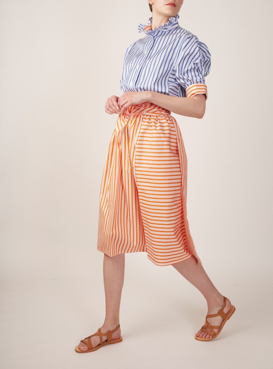 Skirts Thierry Colson | Ylang Knee Skirt - Mayfair - Orange Orange & White