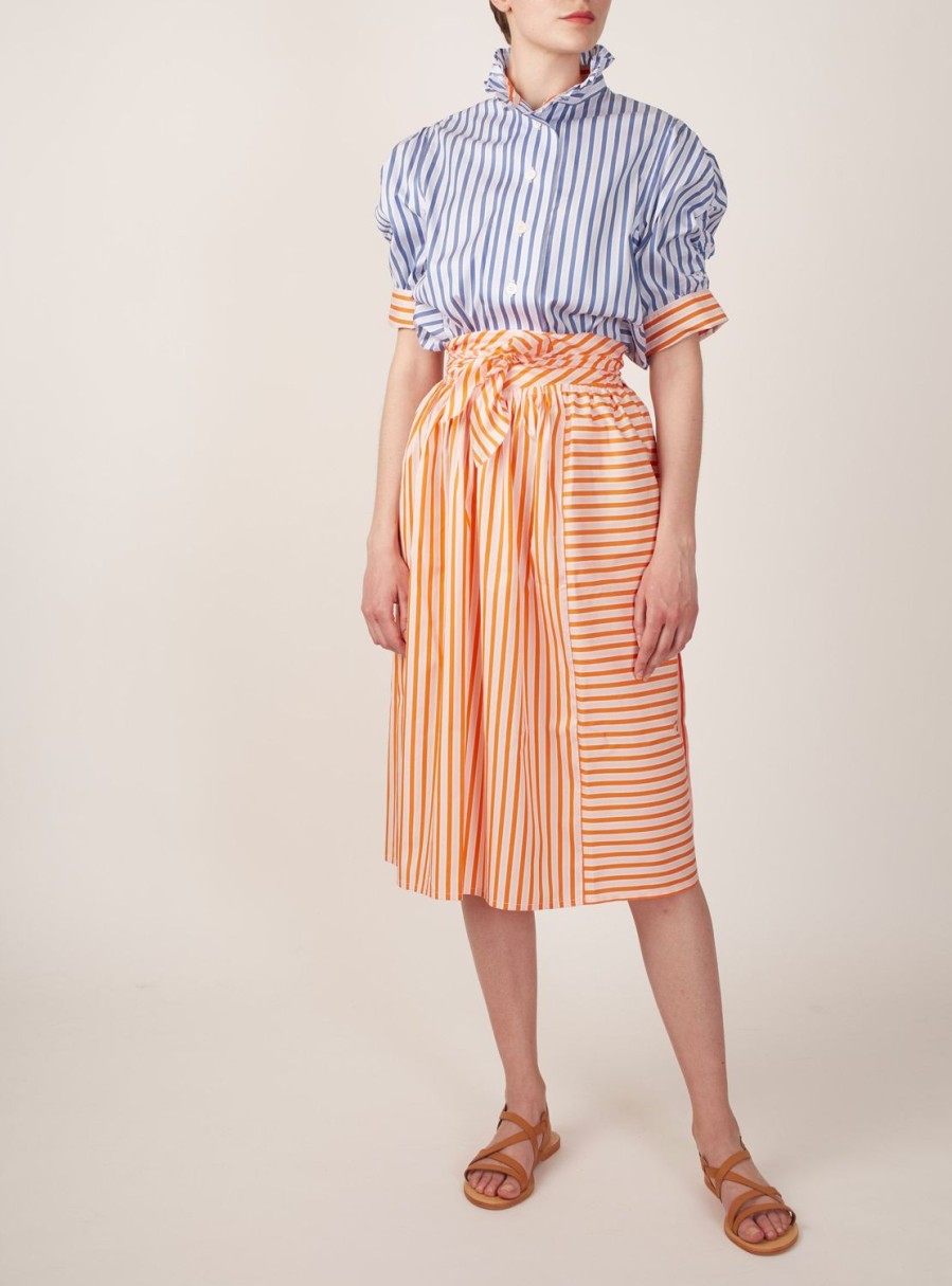 Skirts Thierry Colson | Ylang Knee Skirt - Mayfair - Orange Orange & White