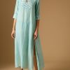 Dresses Thierry Colson | Angelica Stand-Up Collar Long Dress - Glitter Zig-Zag Embroidery Mint