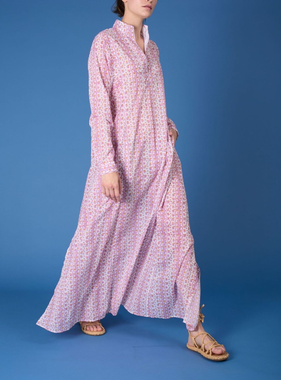 Dresses Thierry Colson | Parvati Kaftan Long - Liselund Print Cyclamen / Mustard