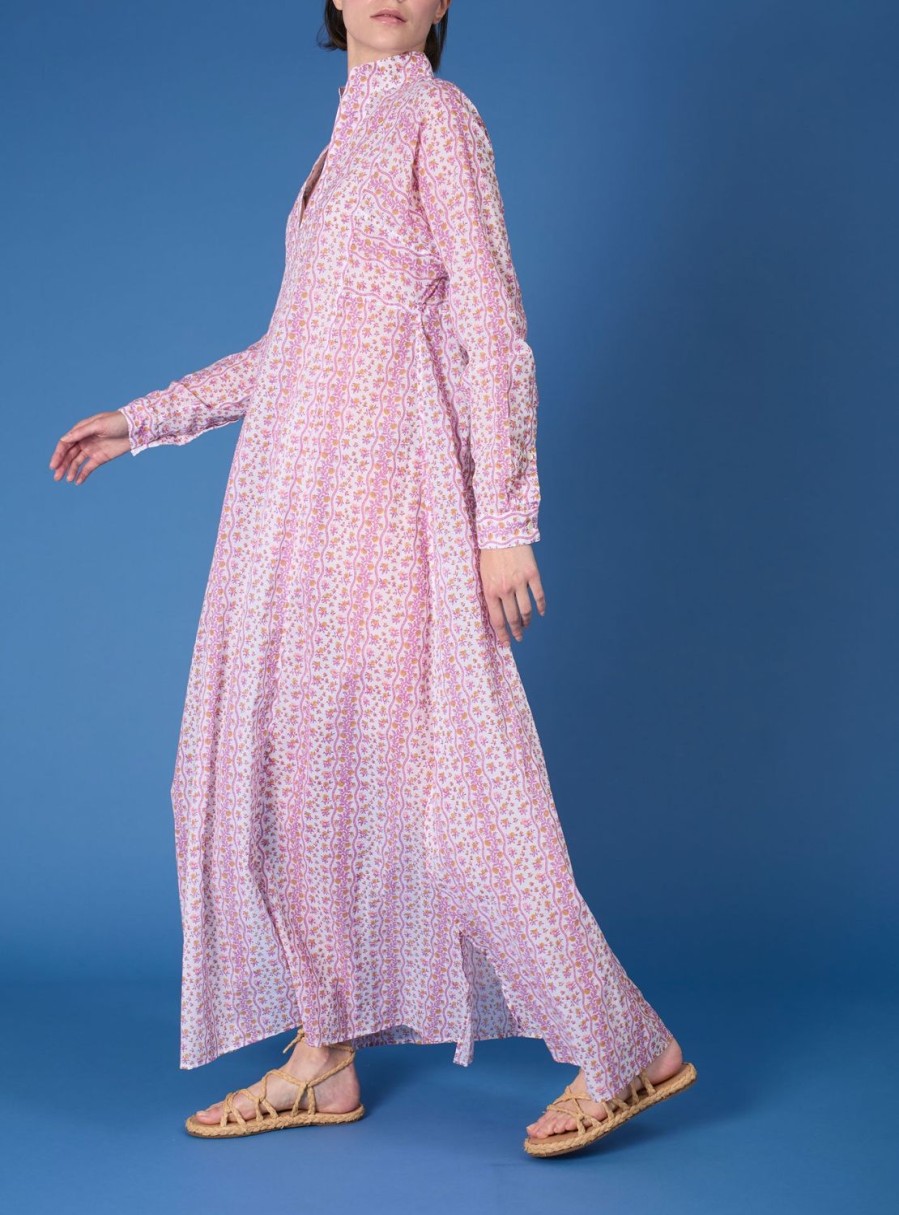 Dresses Thierry Colson | Parvati Kaftan Long - Liselund Print Cyclamen / Mustard