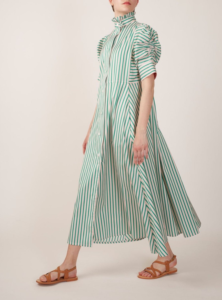 Dresses Thierry Colson | Venetia Dress - Mayfair - Green / Salmon / Green / Salmon / White