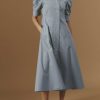 Dresses Thierry Colson | Venetia Dress - Plain Poplin Blue Grey