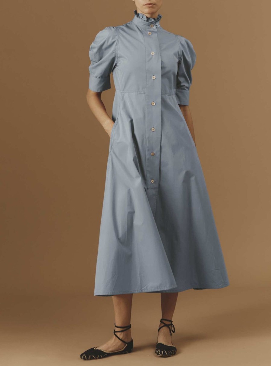 Dresses Thierry Colson | Venetia Dress - Plain Poplin Blue Grey