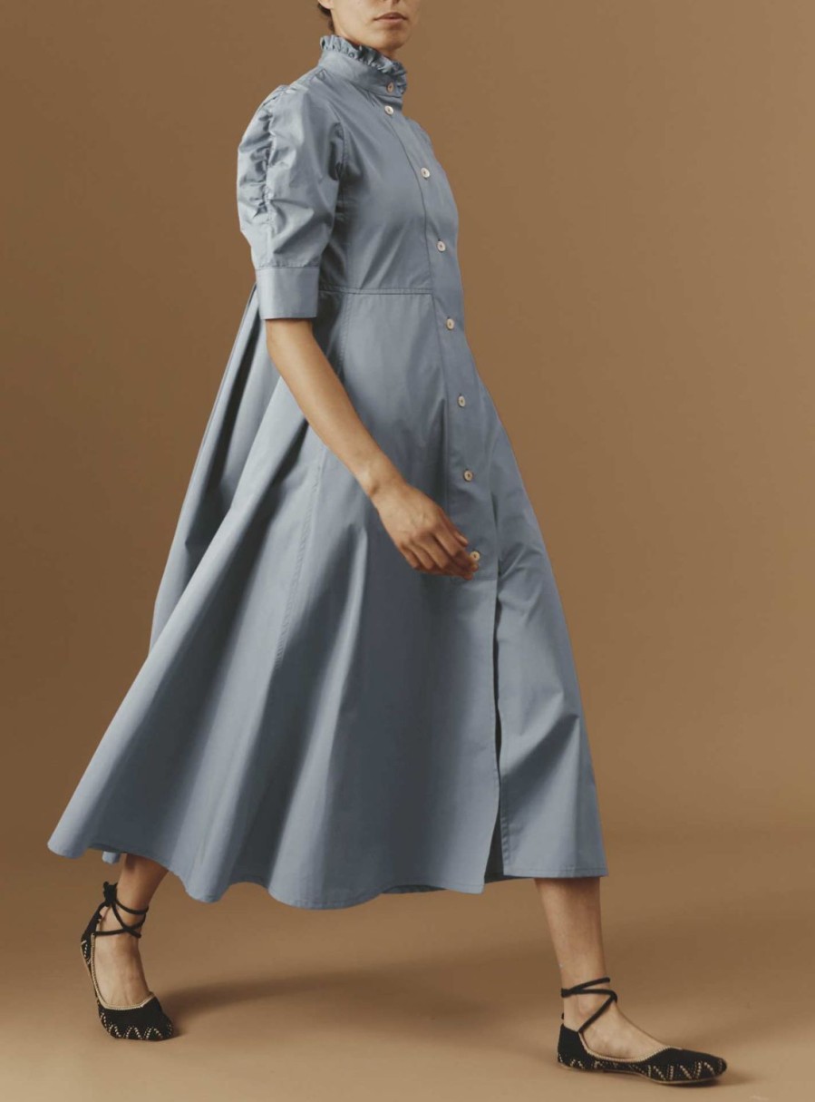 Dresses Thierry Colson | Venetia Dress - Plain Poplin Blue Grey