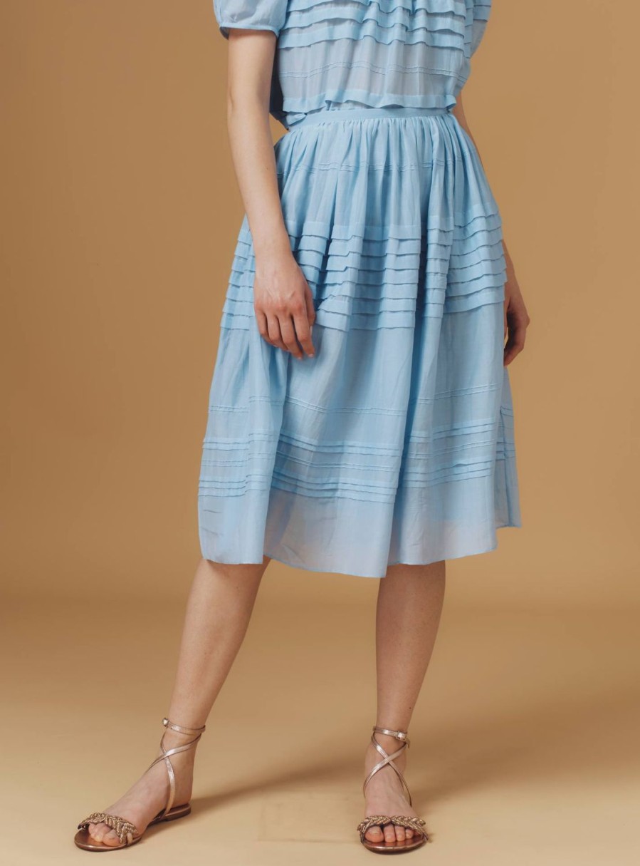 Skirts Thierry Colson | Zafar Skirt - Optical Pleats Heaven Blue