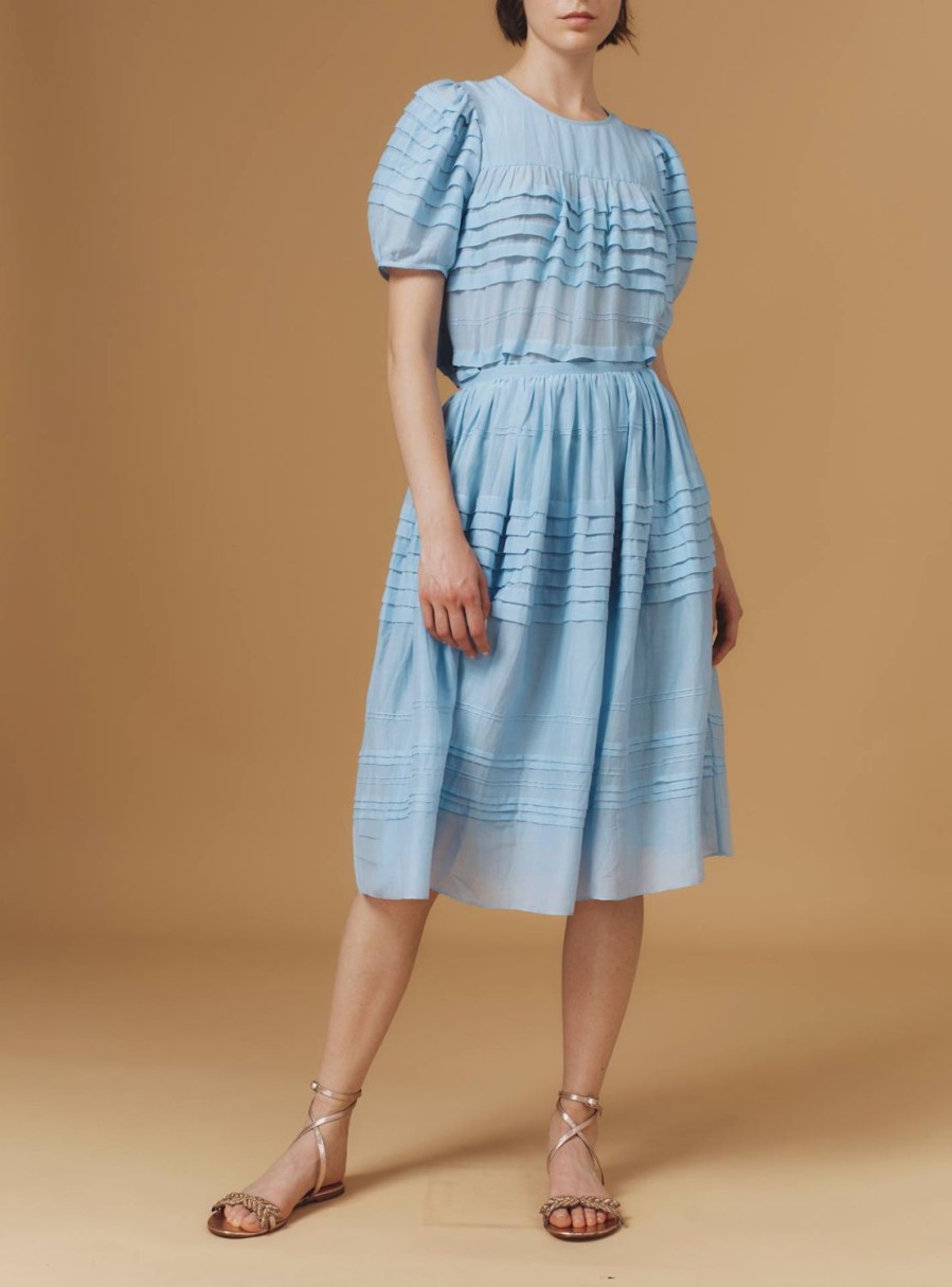 Skirts Thierry Colson | Zafar Skirt - Optical Pleats Heaven Blue