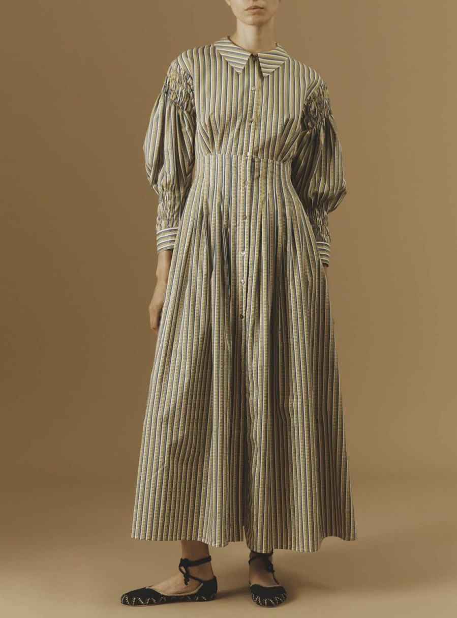 Dresses Thierry Colson | Zoe Long Dress - Caviar Stripes Yellow