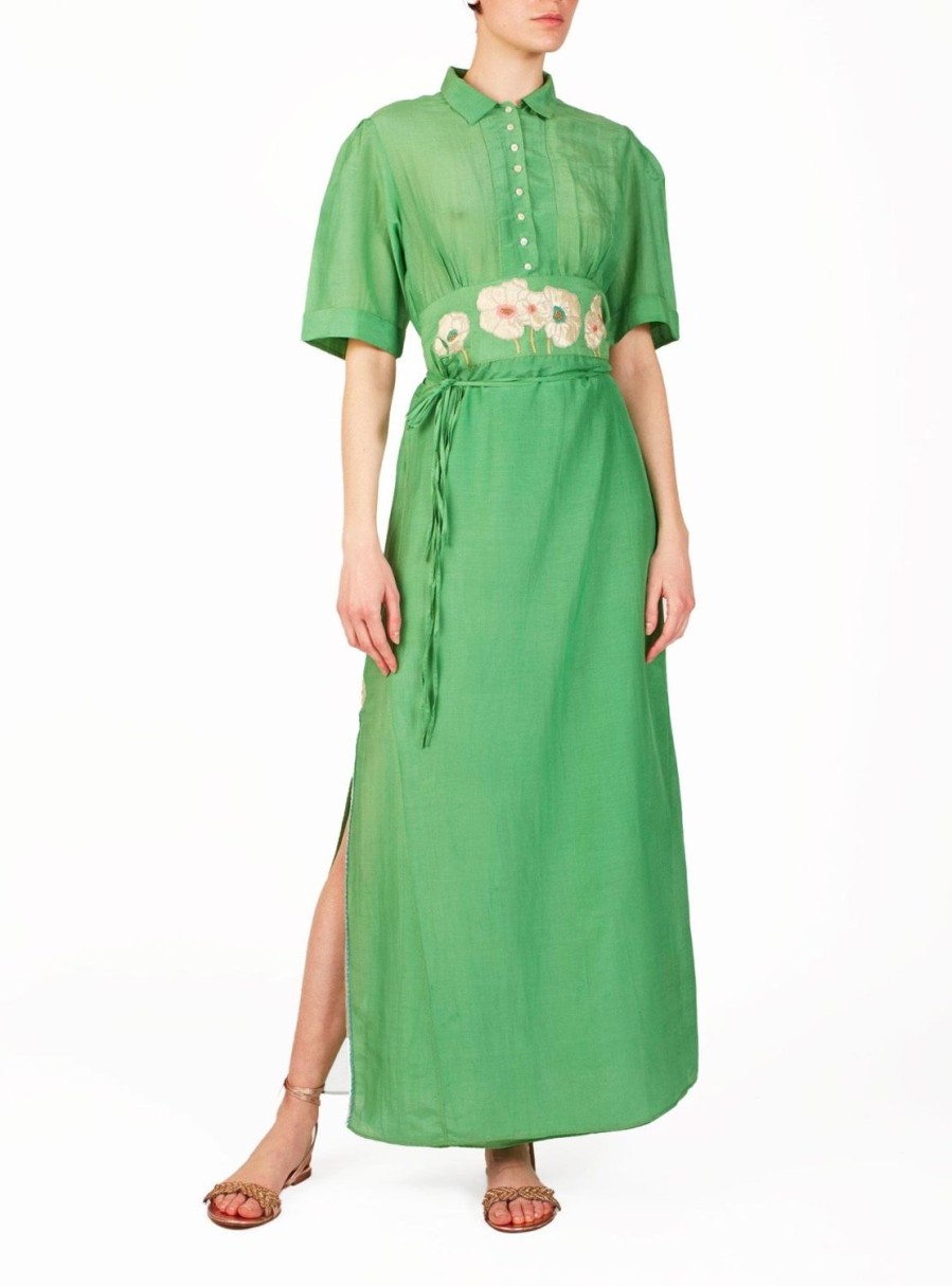 Dresses Thierry Colson | Betty Long Dress - Gipsy Embroidery Veridian Green