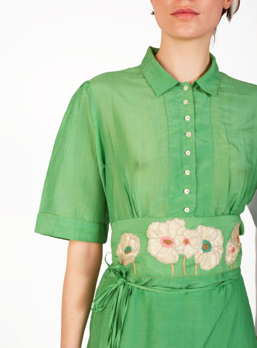 Dresses Thierry Colson | Betty Long Dress - Gipsy Embroidery Veridian Green