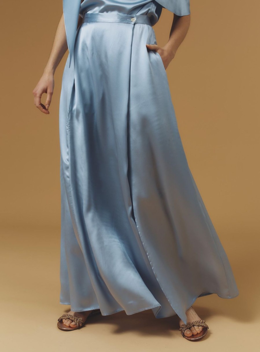 Skirts Thierry Colson | Silvana Skirt Long - Silk Silver Blue