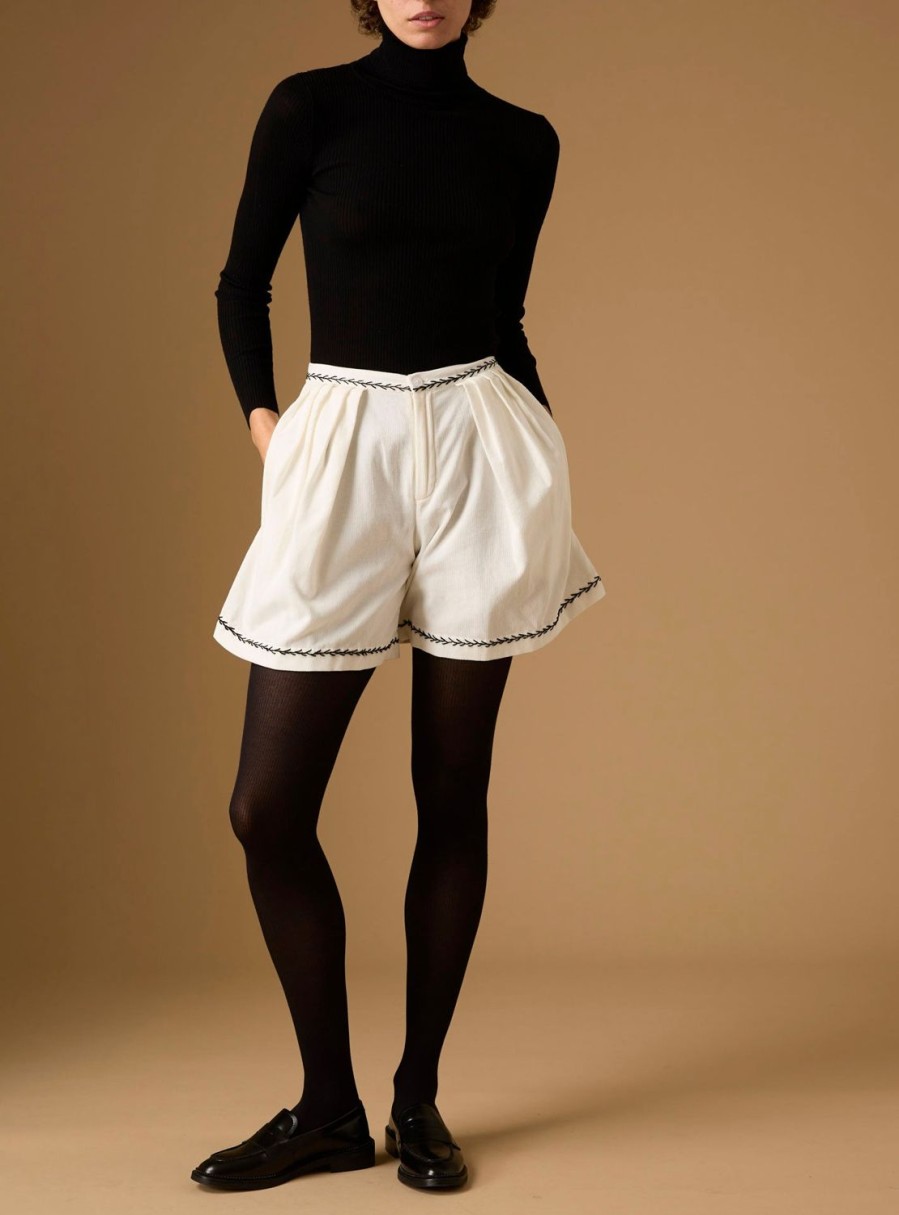 Trousers & Shorts Thierry Colson | Kenya Short - Embroidered Corduroy Cream