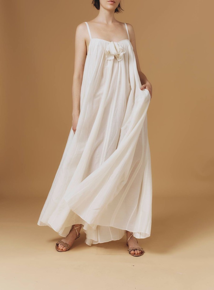 Dresses Thierry Colson | Zenobia Long Dress - Optical Pleats Off White